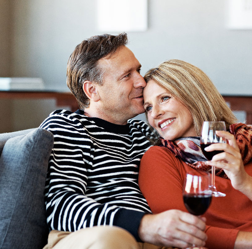 Couple drinking wine on the couch